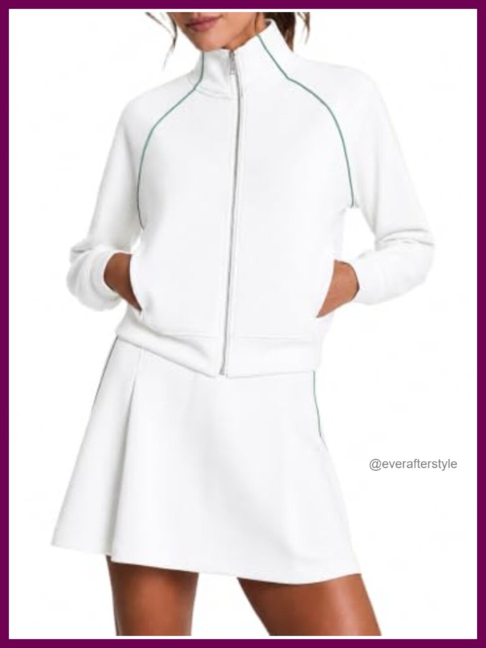 Womens 2 Piece Skort Set Zip Track Jacket Sweatsuit Tennis Outfit